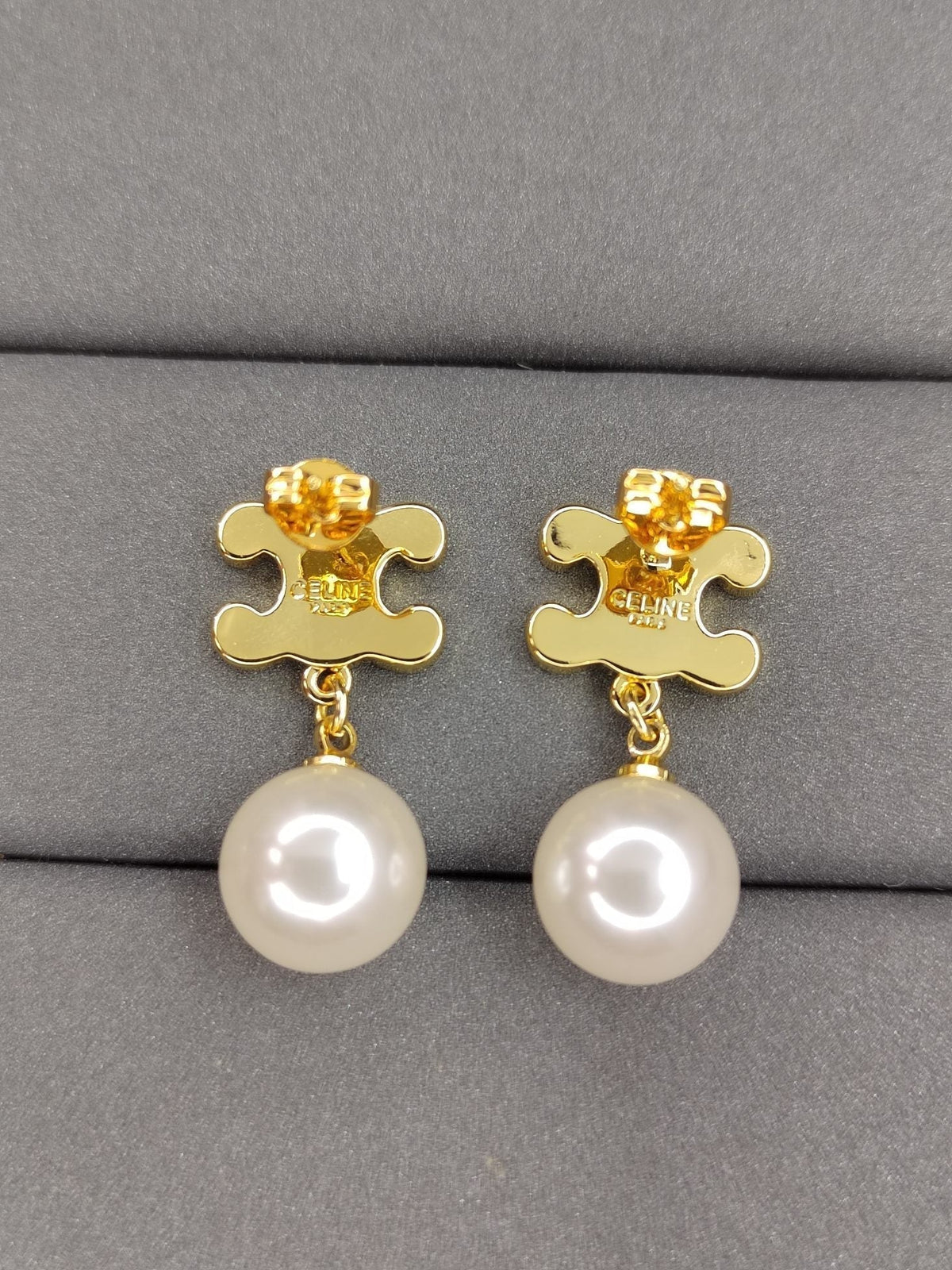 Celine Triomphe Pearl Earrings - 18K Yellow Gold