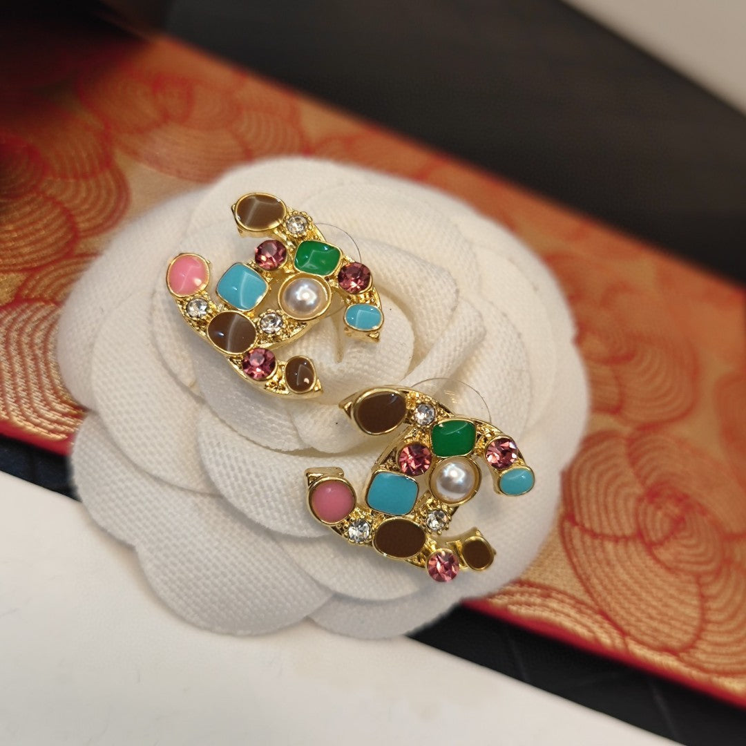 Chanel Multi-Color Crystal Earrings - 18K Yellow Gold