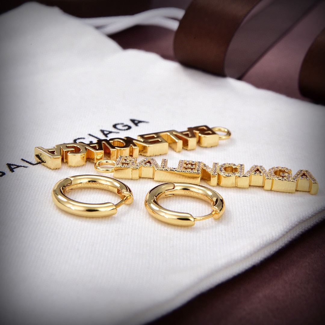 Balenciaga Typo Mirror Hoop Crystal Earrings - 18K Gold