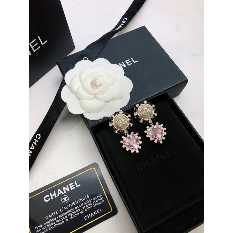 Chanel Heart Pink Crystal Earrings - 18K Yellow Gold