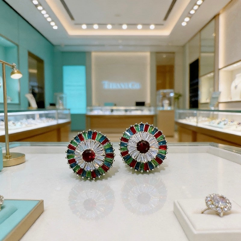 Tiffany Color Crystal Earrings - 18K White Gold