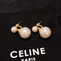 Celine Triomphe Pearl Earrings - 18K Yellow Gold