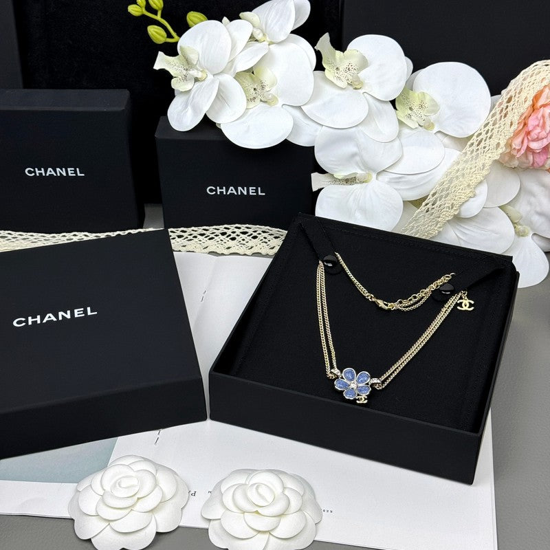 Chanel 26C Blue Flower Choker Necklace