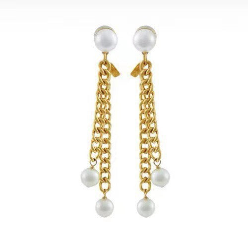 Celine Triomphe Chain Pearl Earrings - 18K Yellow Gold