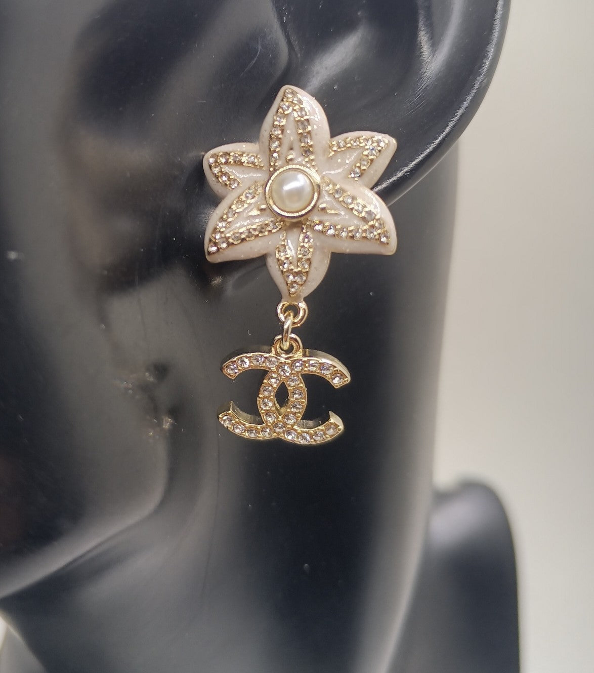 Chanel Camellia Pendant Earrings - 18K White Gold