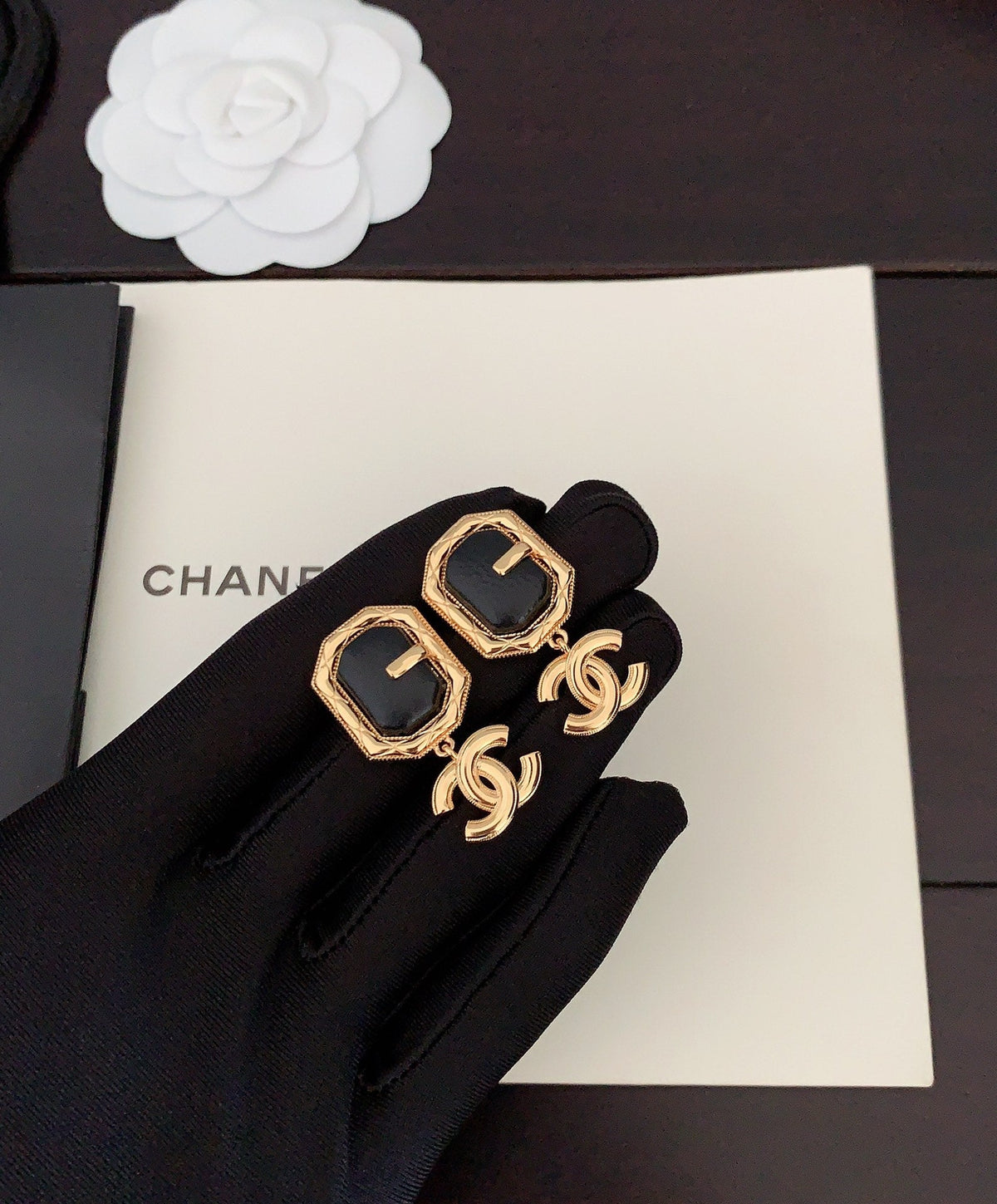 Chanel Pendant Leather Earrings - 18K Yellow Gold