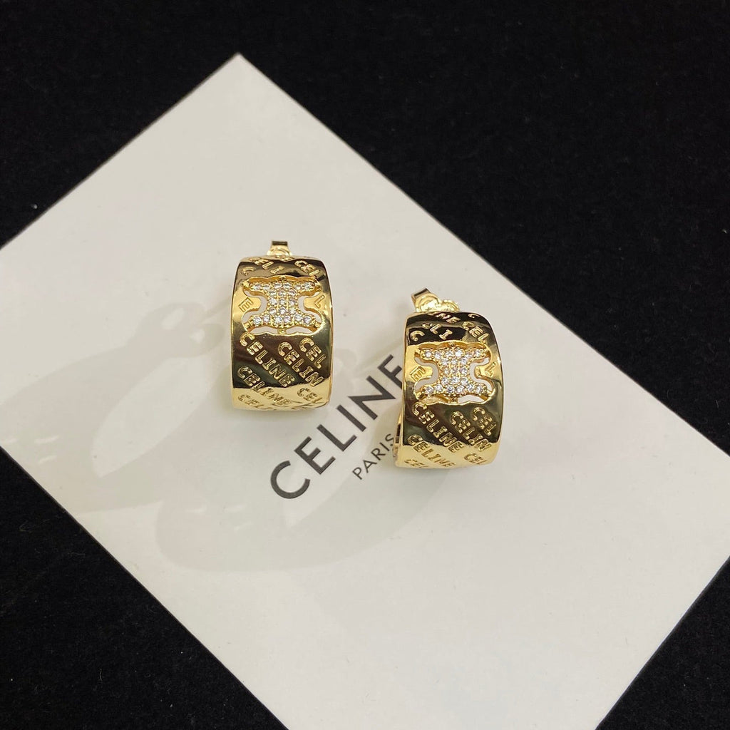 Celine Triomphe Diamond Earrings - 18K Yellow Gold