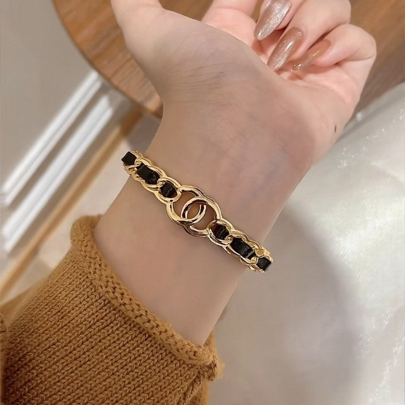 Chanel Black Leather Cuff Bracelet