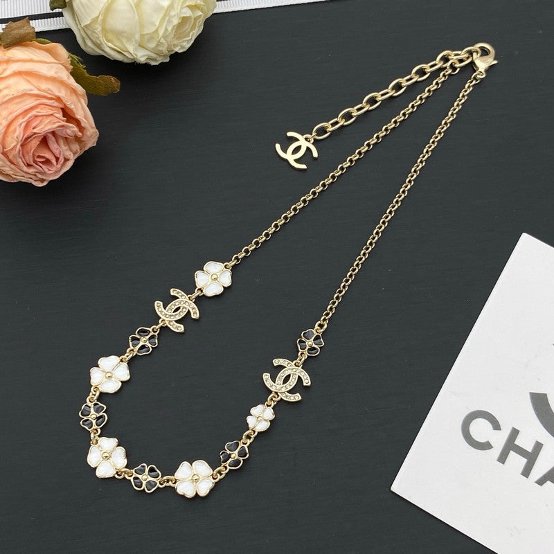 Chanel Black & White Camellia Necklace