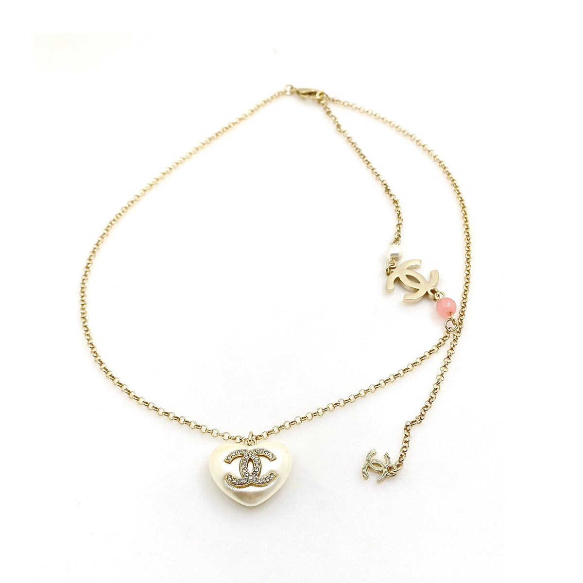 Chanel Pearl Heart Pink Necklace