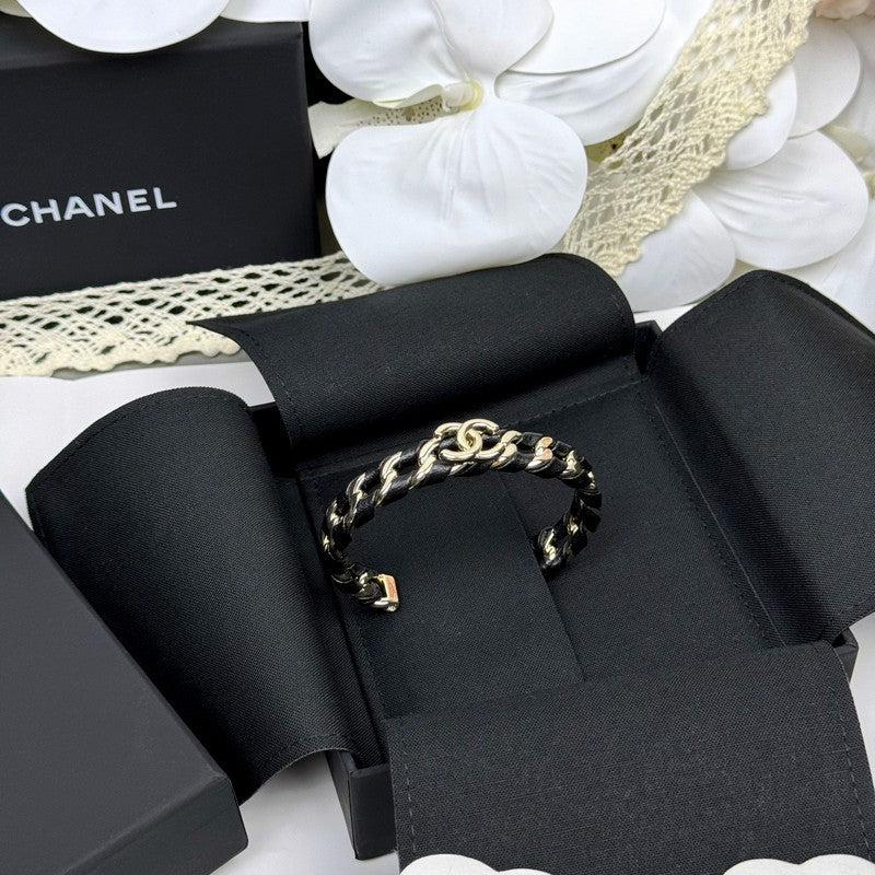 Chanel 26C Black Leather Cuff Bracelet