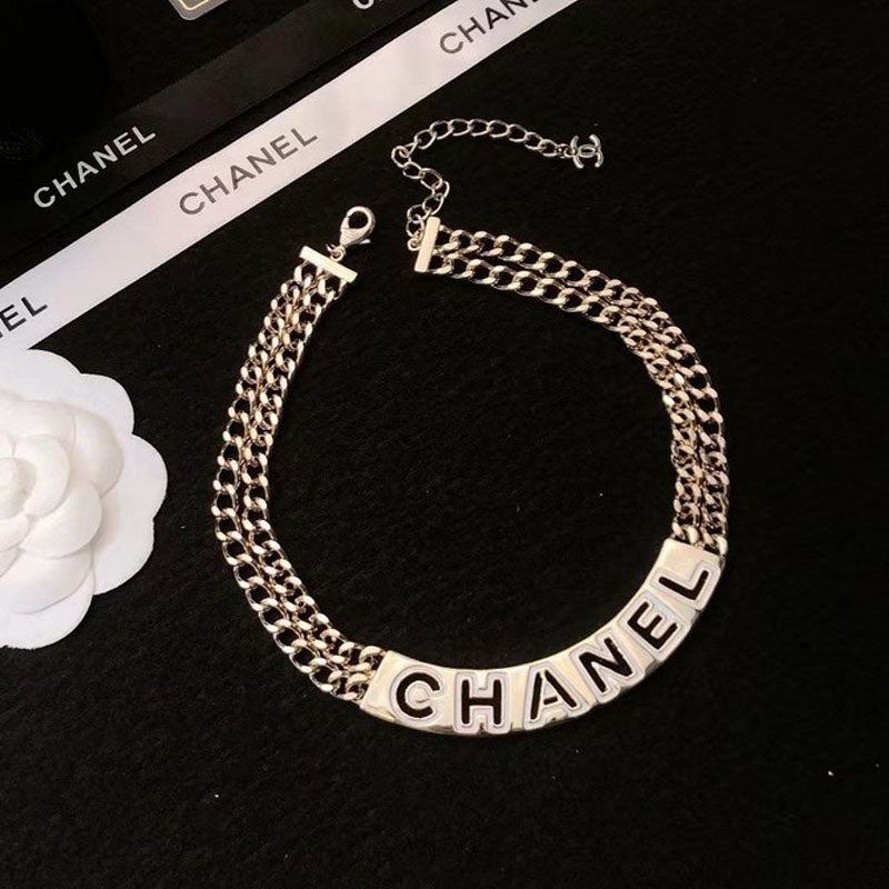 Chanel White Logo Choker Necklace