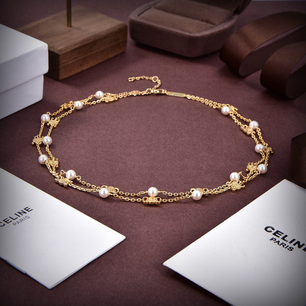 Celine Triomphe Pearl Double Necklace