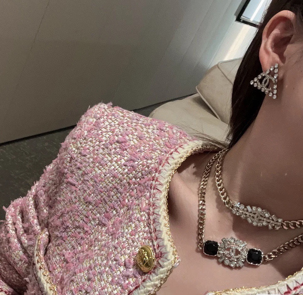 Chanel Black Crystals Chain Necklace