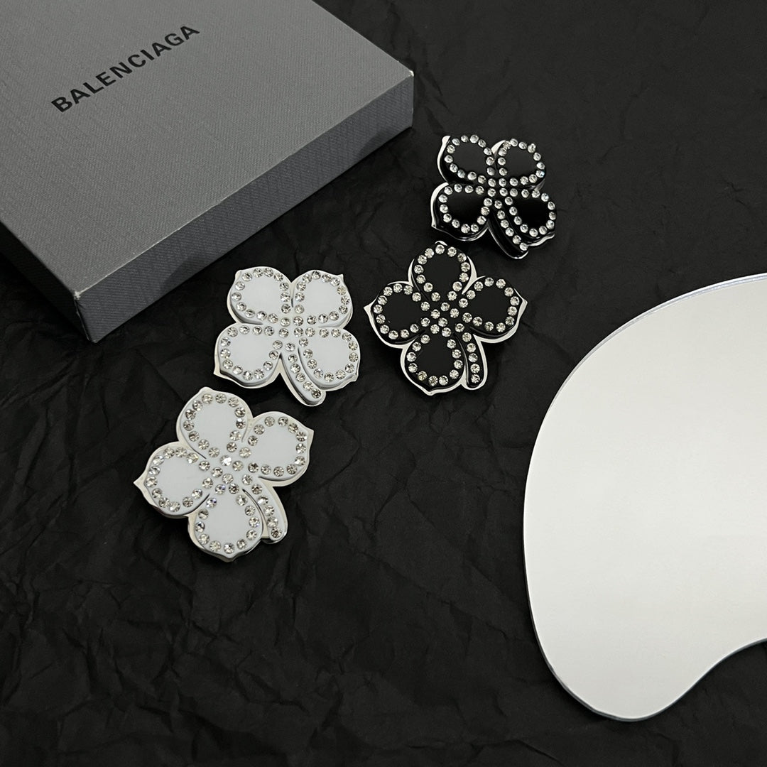 Balenciaga Flower Earrings - 18K White Gold