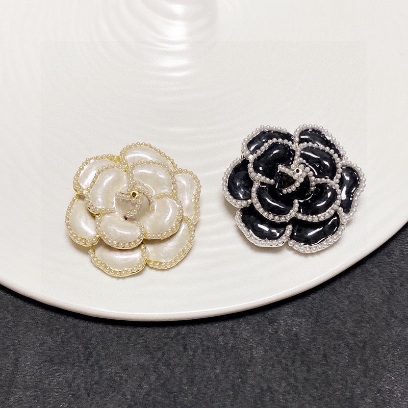 Chanel Camellia Black & White Brooch