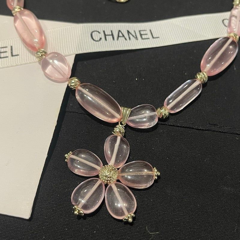 Chanel 26C Pink Crystal Flower Necklace