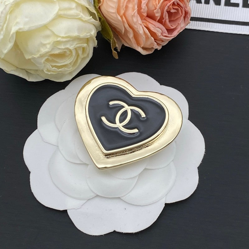 Chanel Black Heart Gold Brooch
