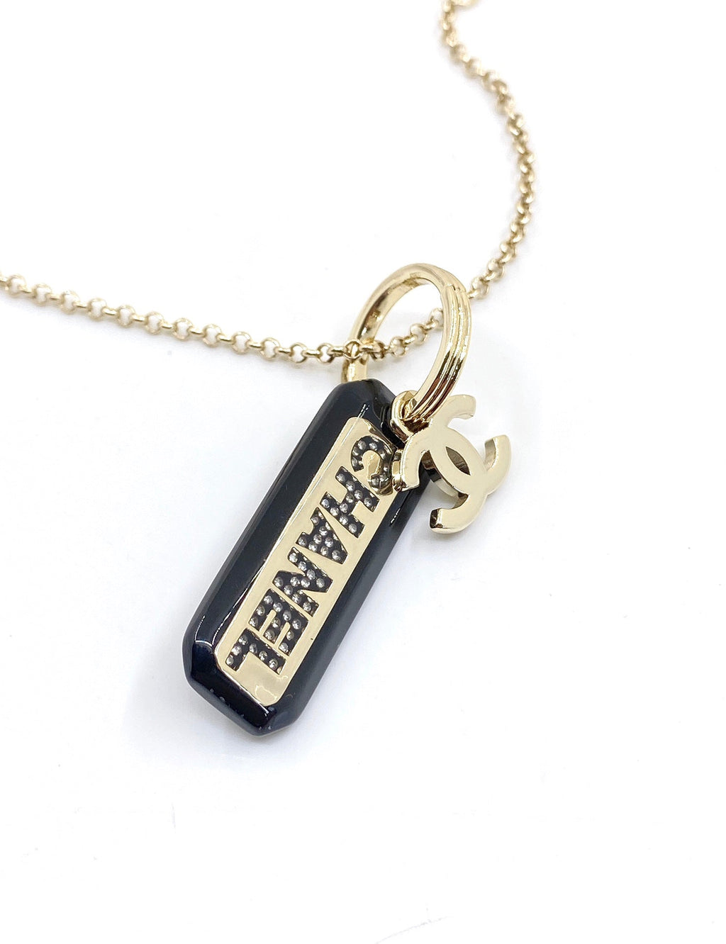 Chanel Black Plate Chain Necklace
