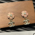 Chanel 26C Pink Camellia Diamond Earrings - 18K Yellow Gold