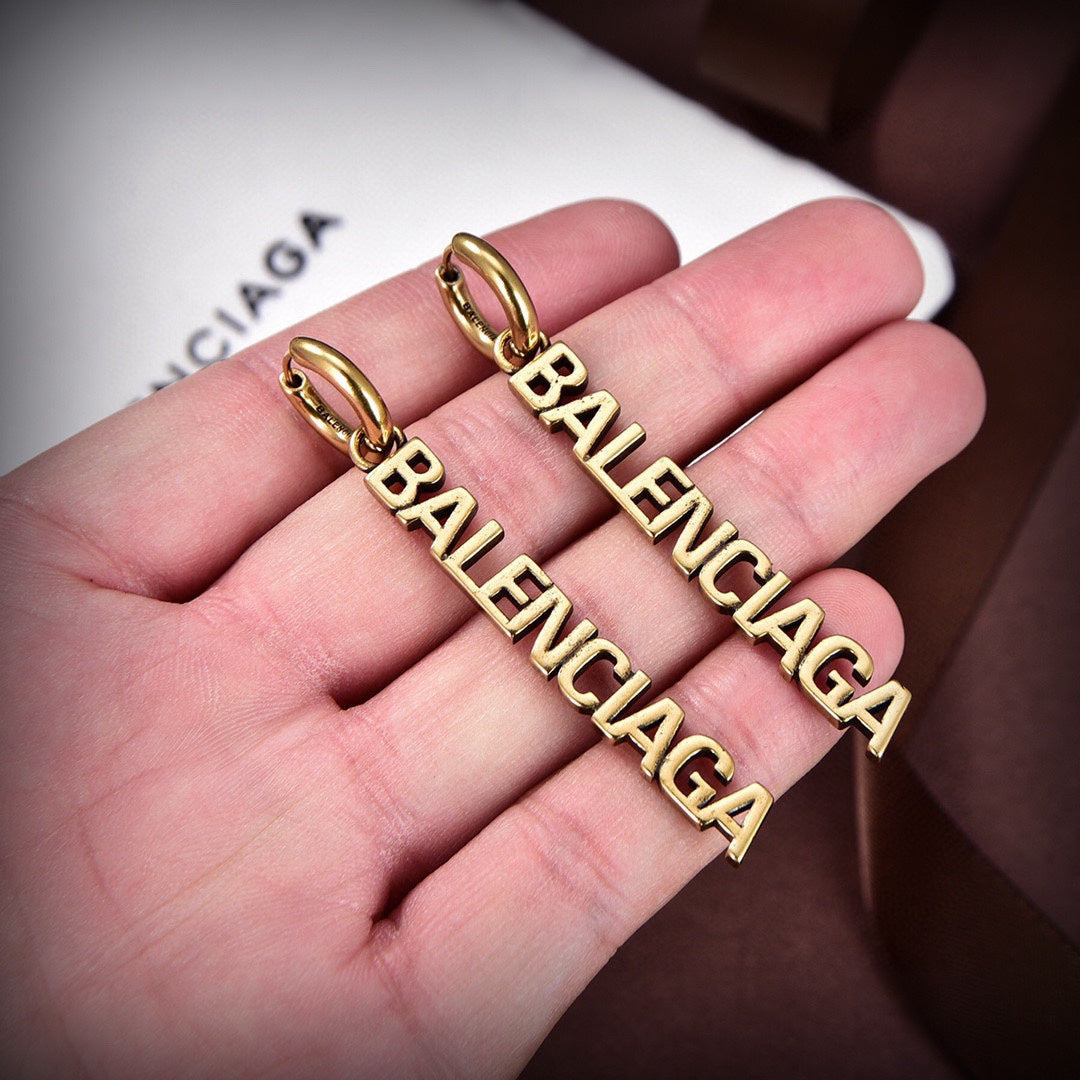 Balenciaga Typo Mirror Hoop Earrings - 18K Gold