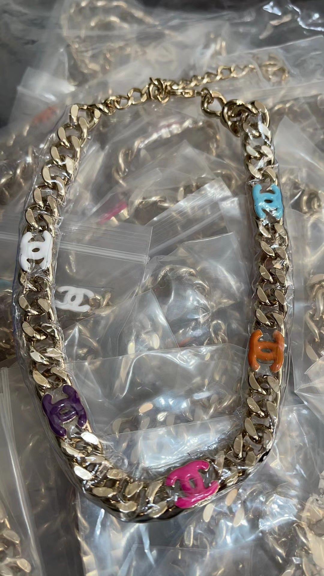 Chanel Color Logo Chain Necklace
