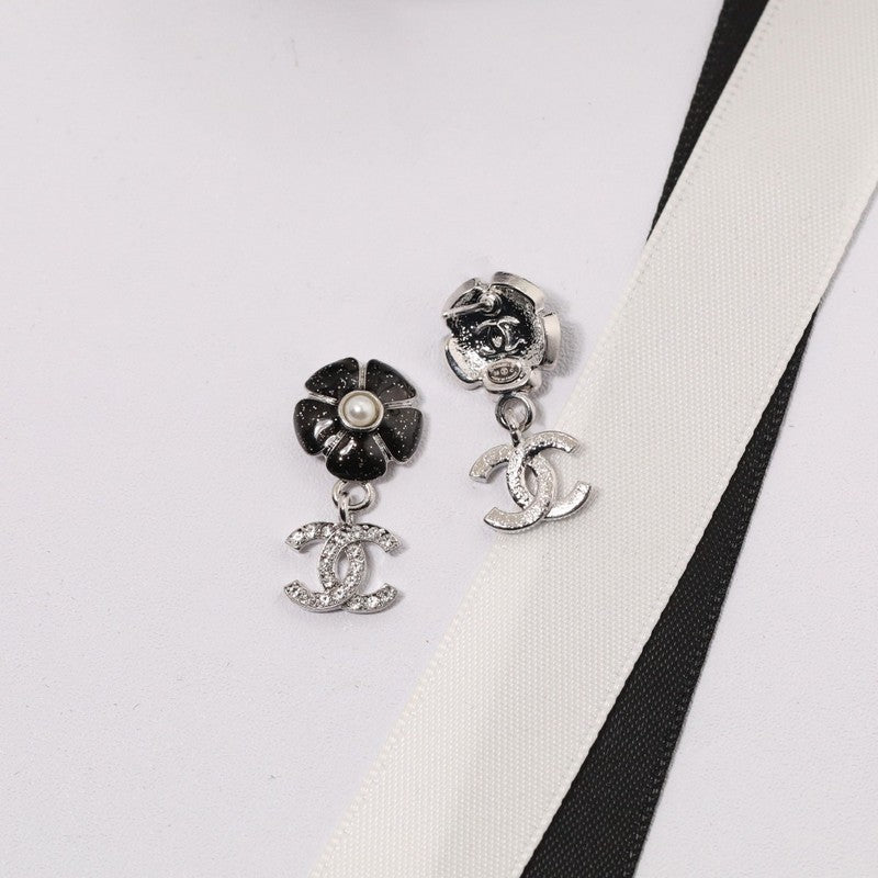 Chanel Black & Pink Camellia Diamond Earrings - 18K Gold