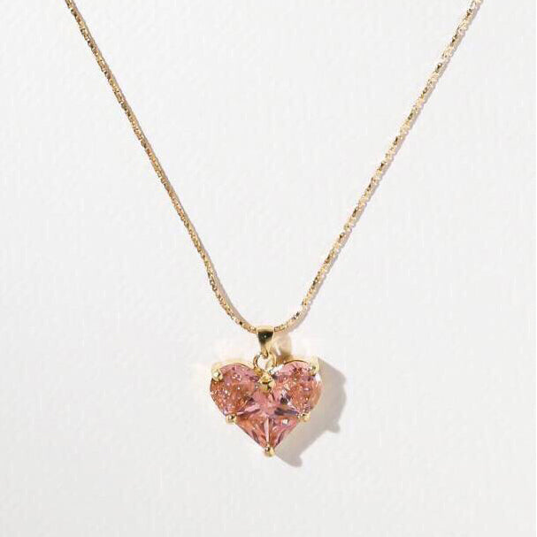 Celine Triomphe Pink Heart Crystal Necklace