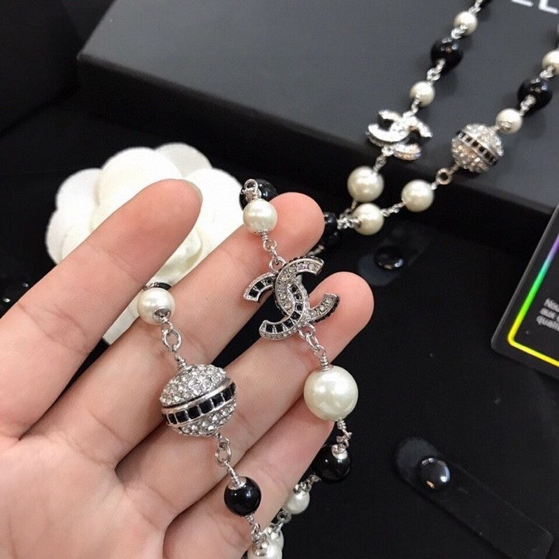 Chanel Long Black Pearl Necklace