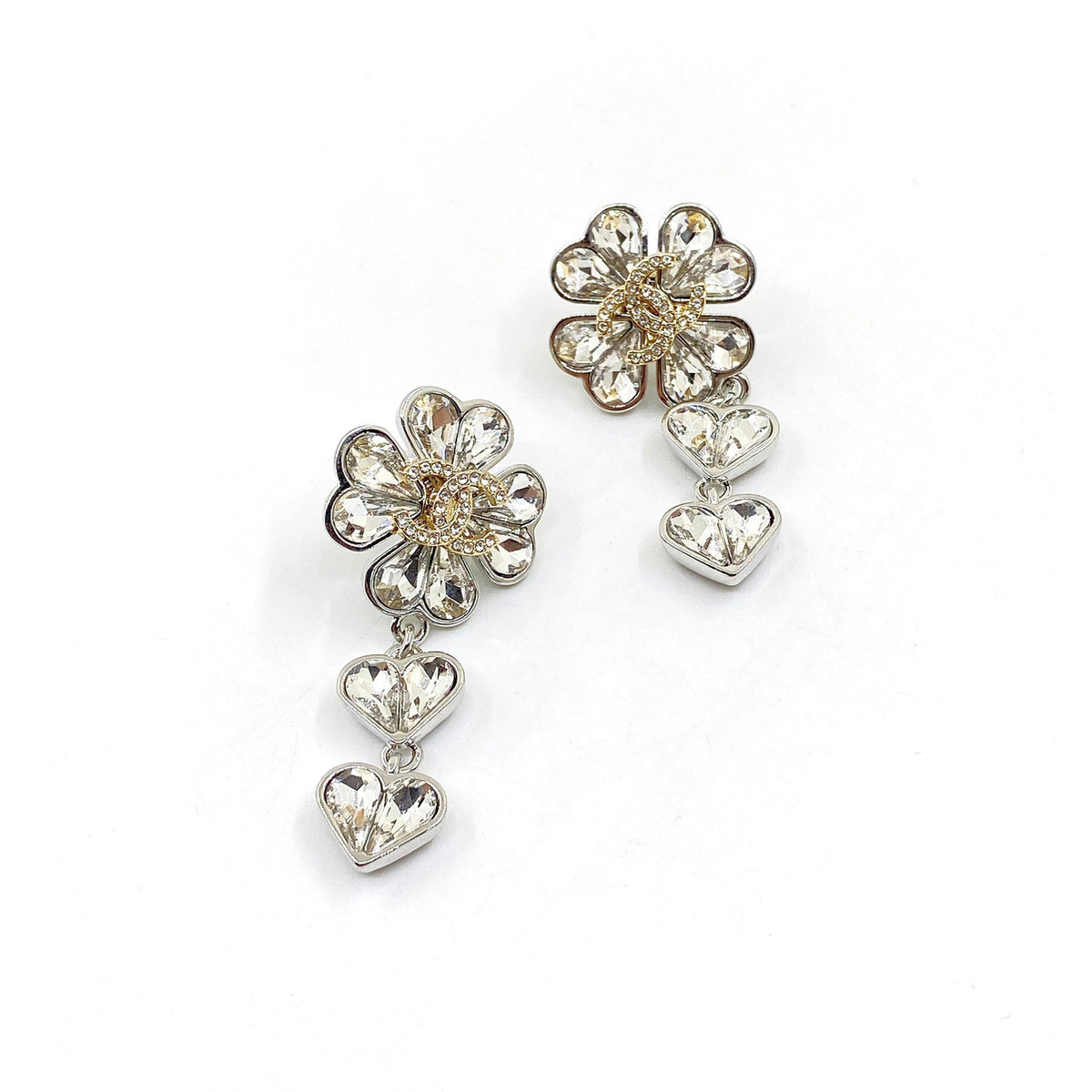 Chanel Crystal Flower Earrings - 18K White Gold