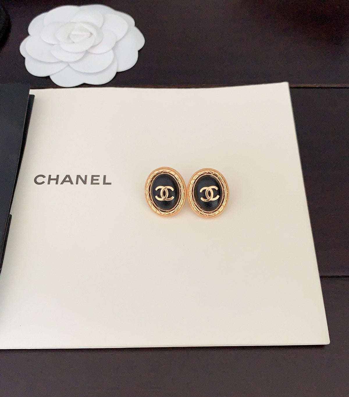 Chanel Oval Leather Earrings - 18K Yellow Gold