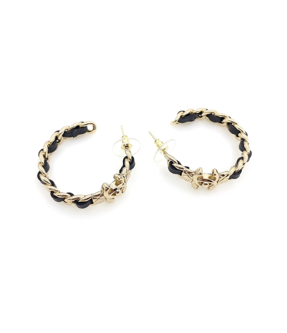 Chanel Circle Leather Earrings - 18K Yellow Gold