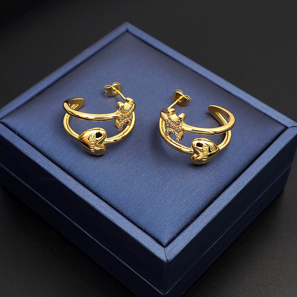 Celine Triomphe Heart Earrings - 18K Yellow Gold