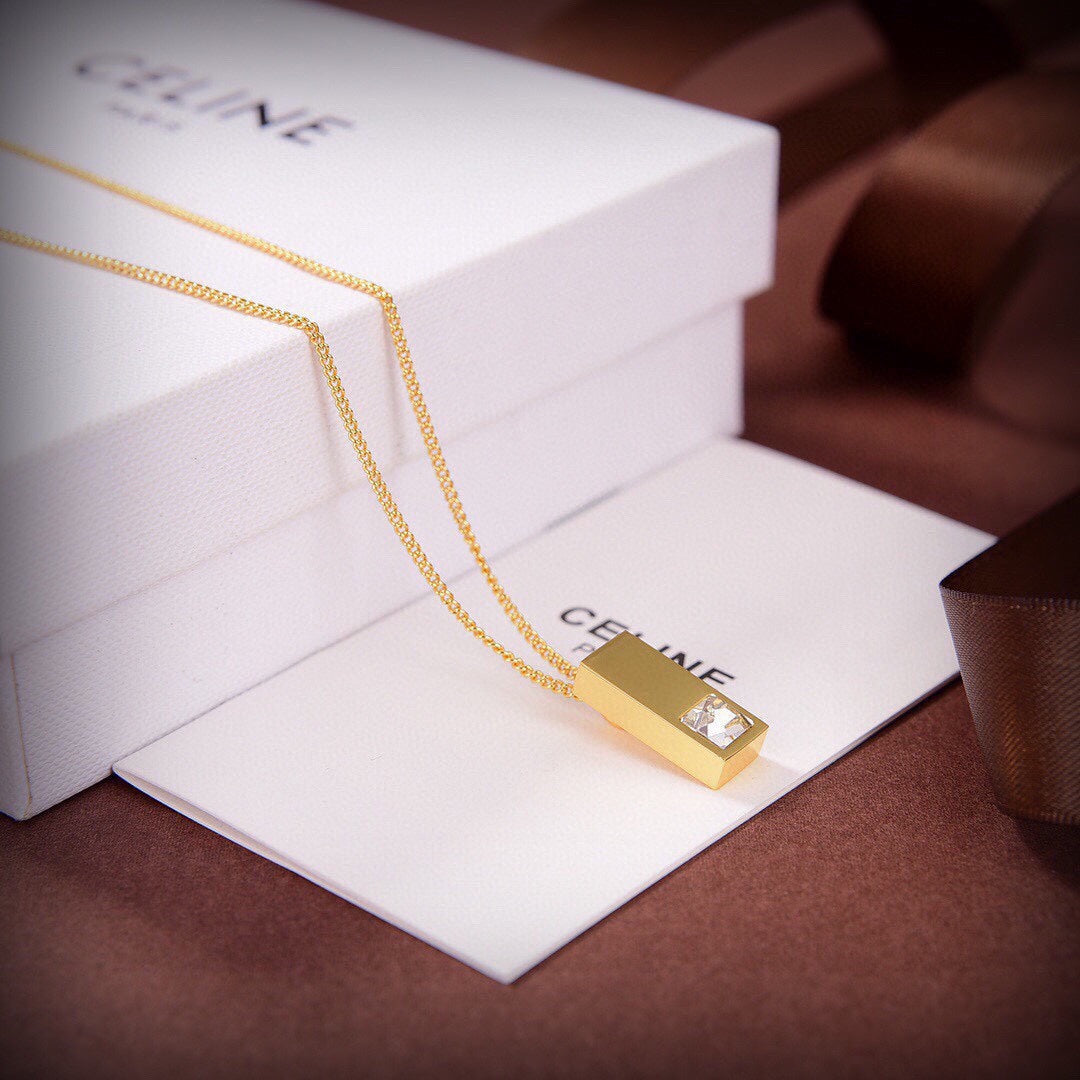 Celine Triomphe Sentimental Double Square Diamond Necklace