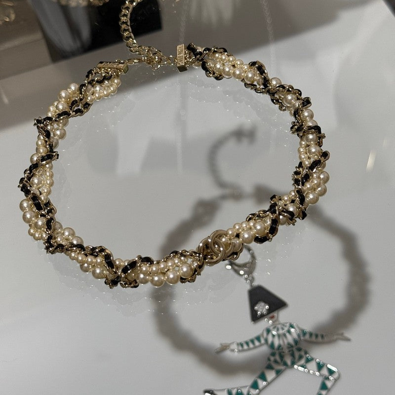 Chanel Pearl Leather Choker Necklace