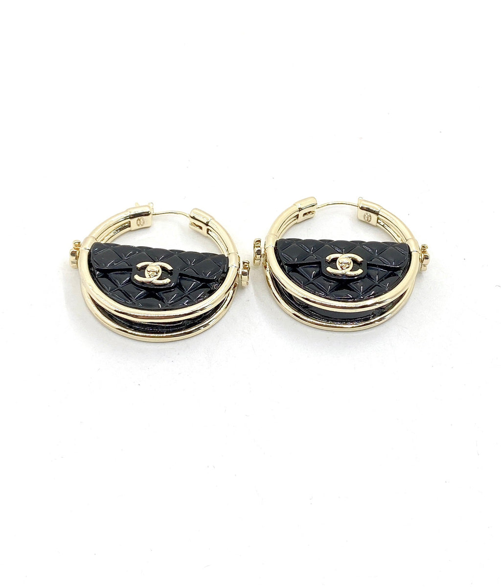 Chanel Black Bag Earrings - 18K Yellow Gold