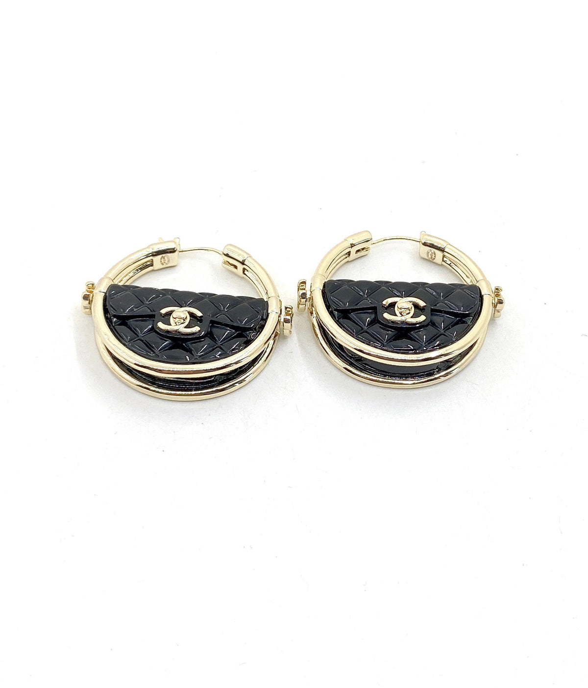Chanel Black Bag Earrings - 18K Yellow Gold