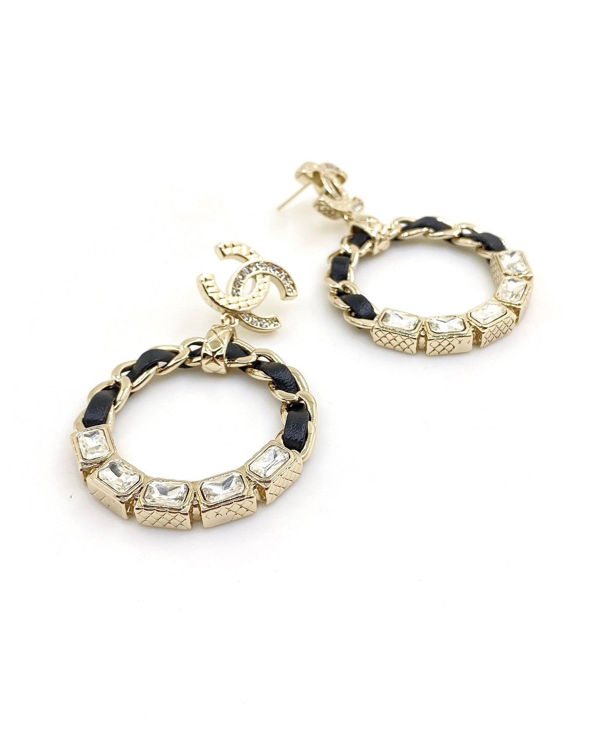 Chanel Leather Circle Earrings - 18K Yellow Gold