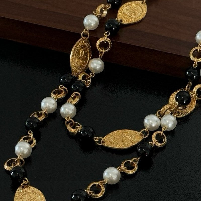Chanel Long Black & White Pearl Necklace
