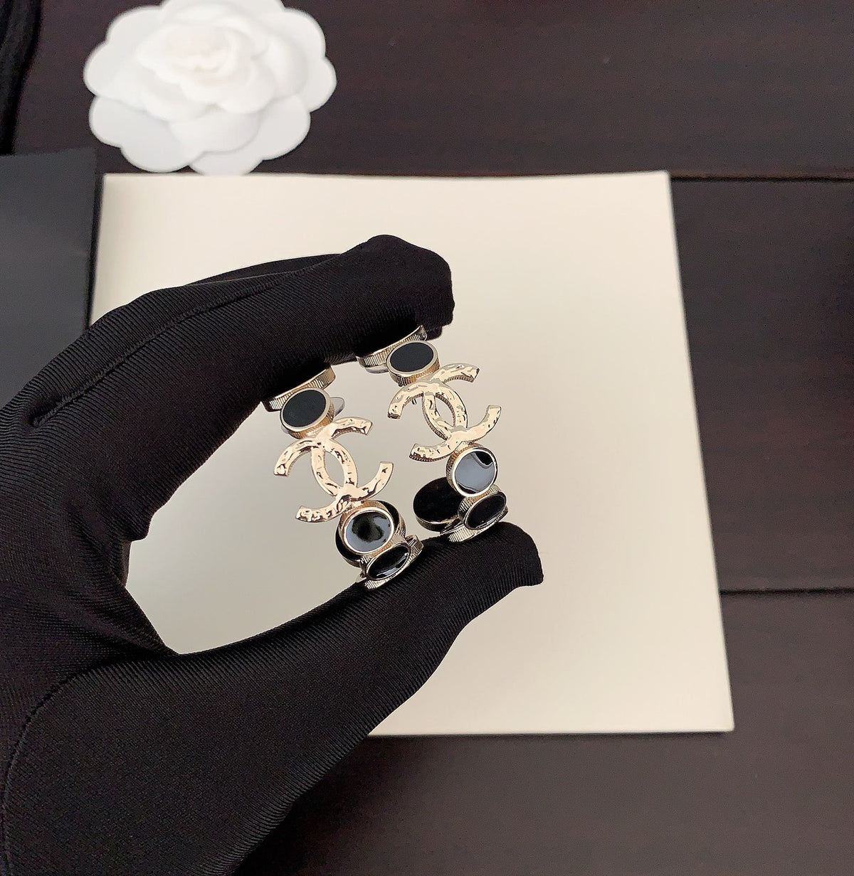 Chanel Black Crystal Earrings - 18K Yellow Gold