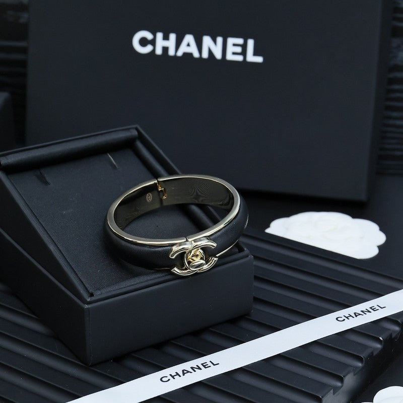 Chanel Black Leather Cuff Bracelet