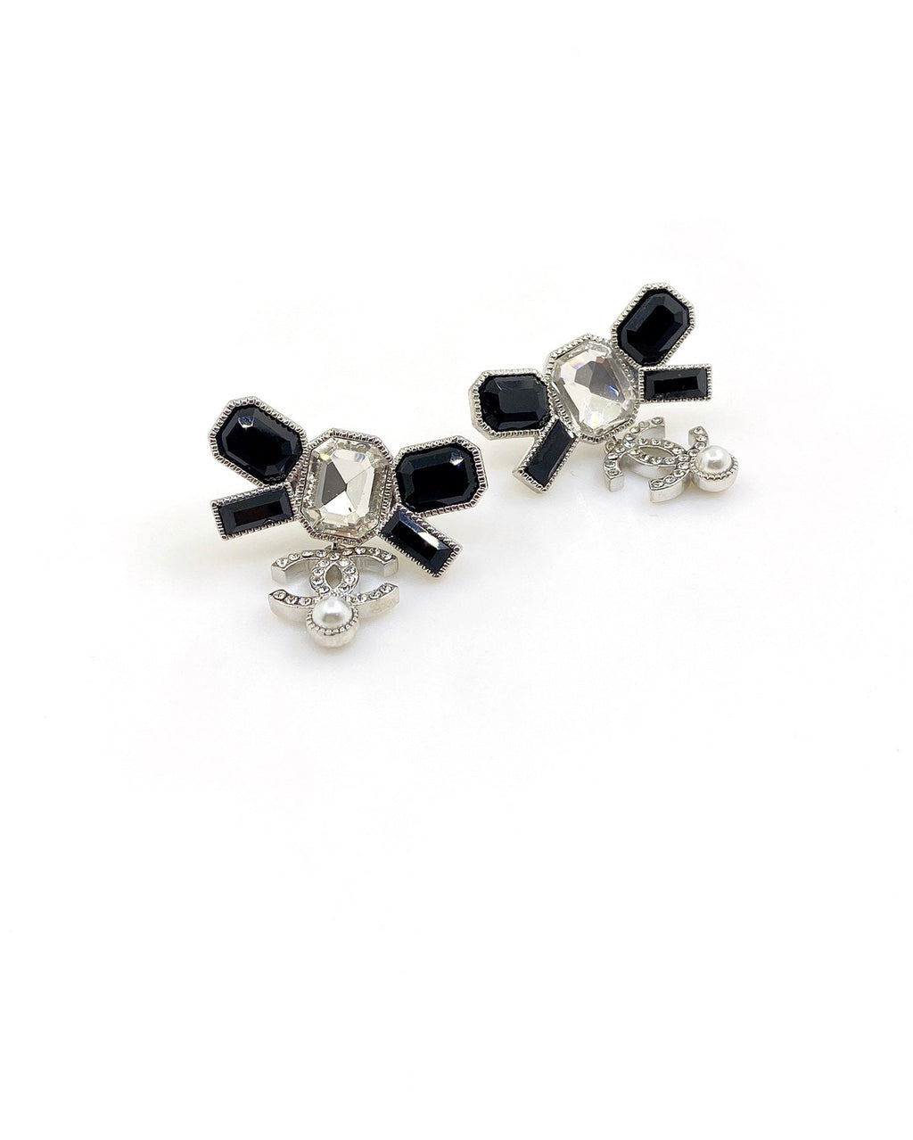 Chanel Bow Tie Crystal Earrings - 18K White Gold