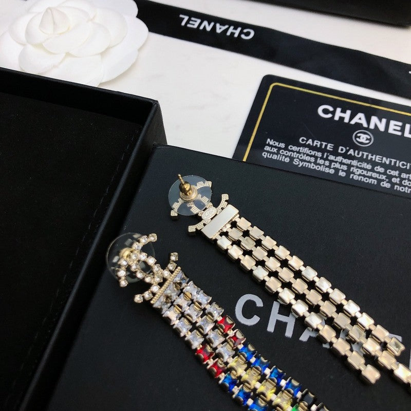 Chanel Long Tassel Color Crystal Earrings - 18K Yellow Gold
