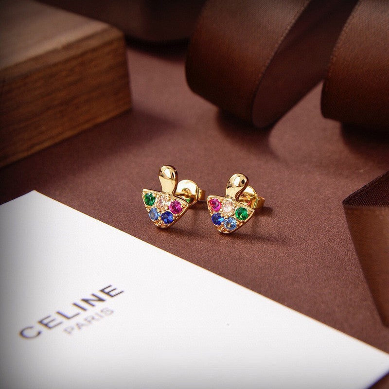 Celine Colorful Mushroom Earrings - 18K Yellow Gold