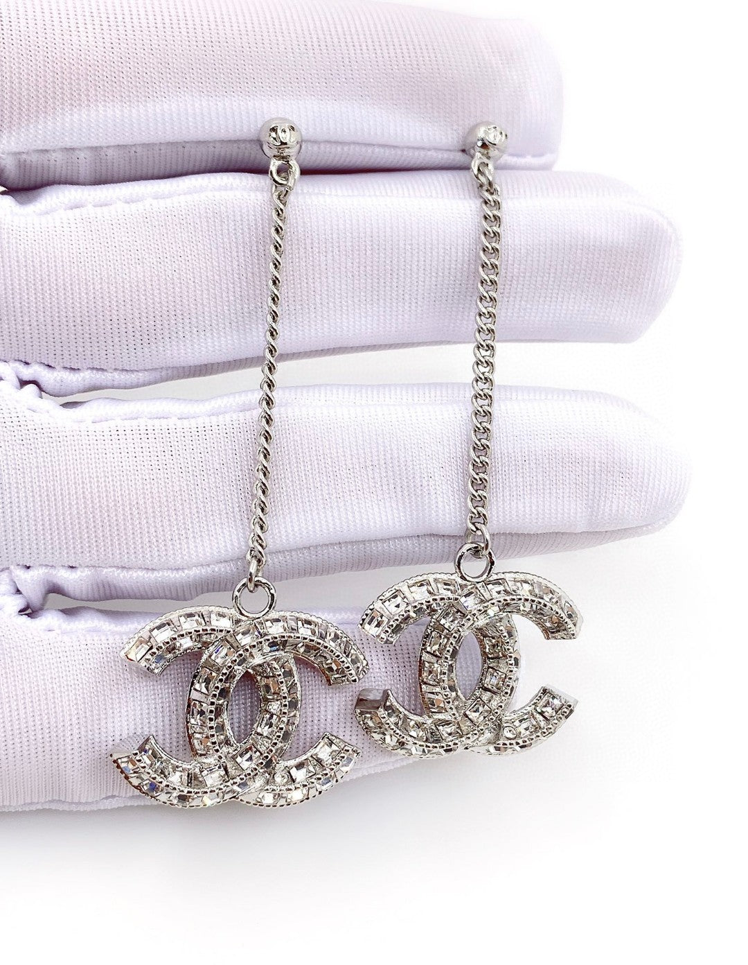 Chanel Long Crystal Earrings - 18K White Gold