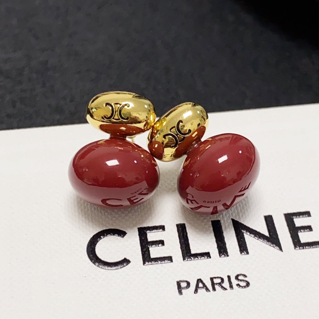 Celine Triomphe Red Earrings - 18K Yellow Gold
