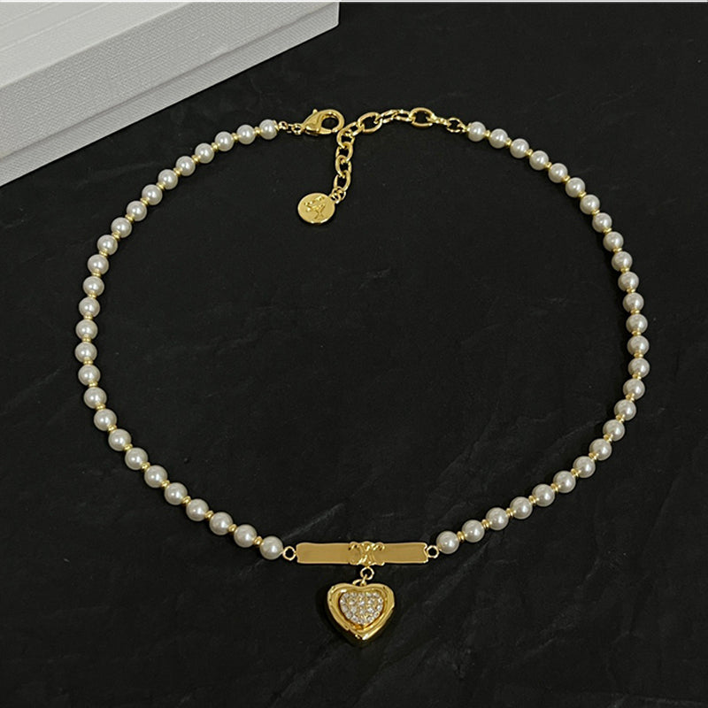 Celine Triomphe Heart Pearl Necklace