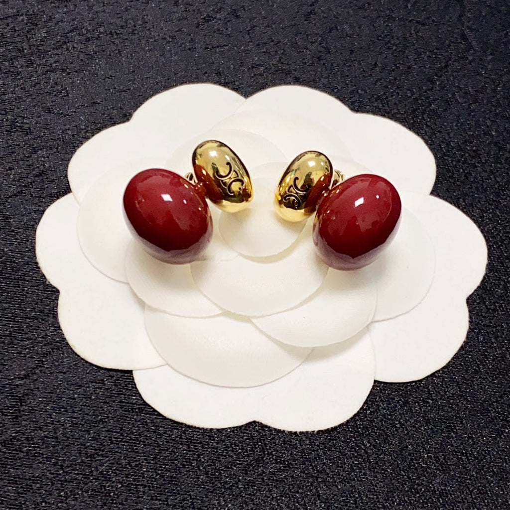 Celine Triomphe Red Earrings - 18K Yellow Gold