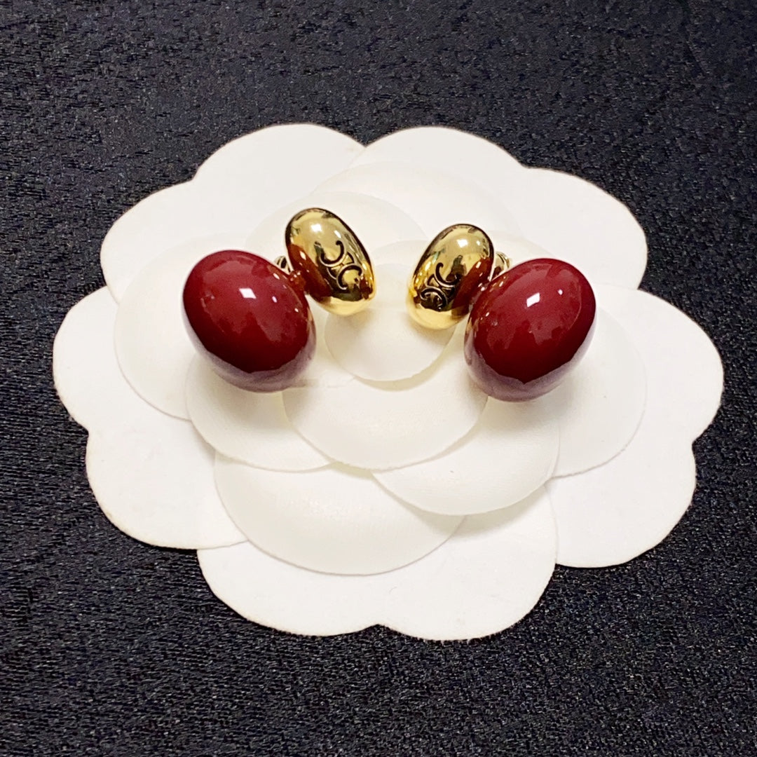 Celine Triomphe Red Earrings - 18K Yellow Gold