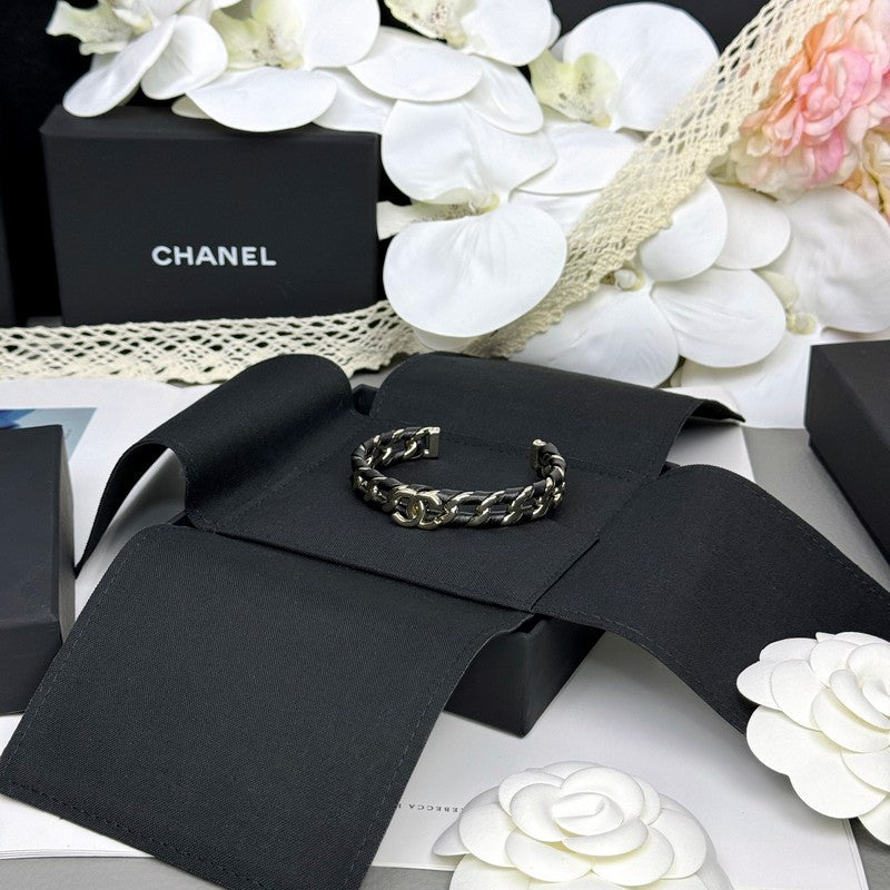 Chanel 26C Black Leather Cuff Bracelet